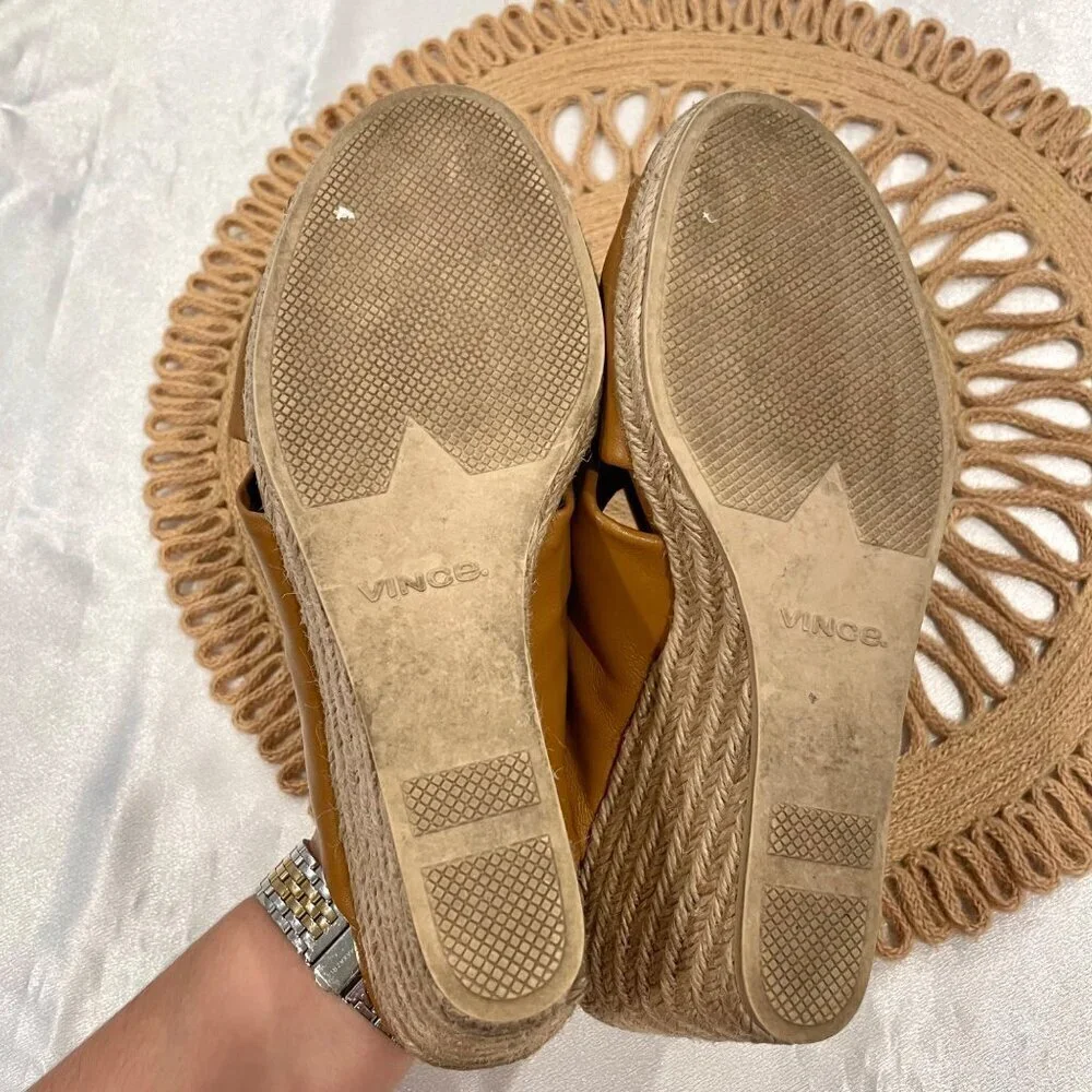 Vince Sylvia Knotted Espadrille Wedge Sandals Camel Leather Size US 9